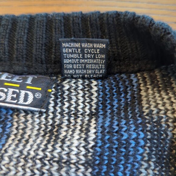 Vintage Street Closed blue black Men’s Cardigan Size L 90s geometric zigzag knit - Picture 7 of 15